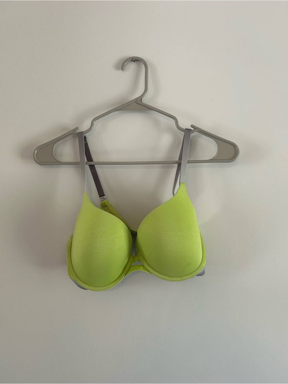 Victoria's Secret Neon Lime T-Shirt Bra with Gray Straps